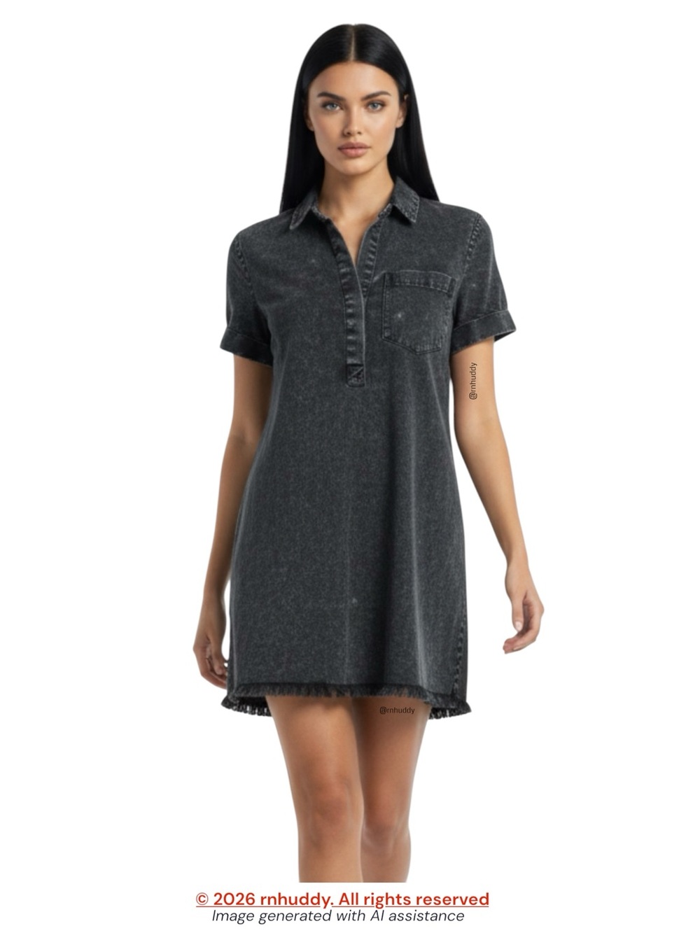 Day + Moon S tencel acid washed black mini dress